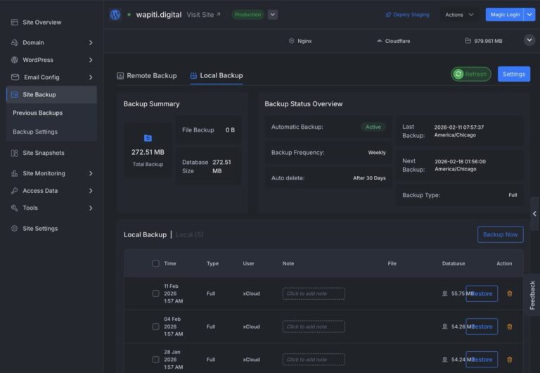 WordPress Website Hosting Backups