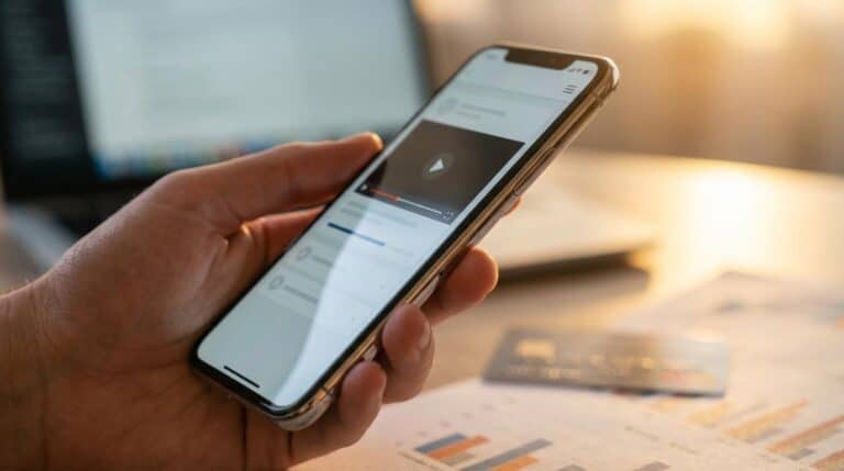 Learning Management Systems for Course Creators: Essential Tech Stack in 2026 1 Person using a smartphone to access a learning management system for online course creation and management.