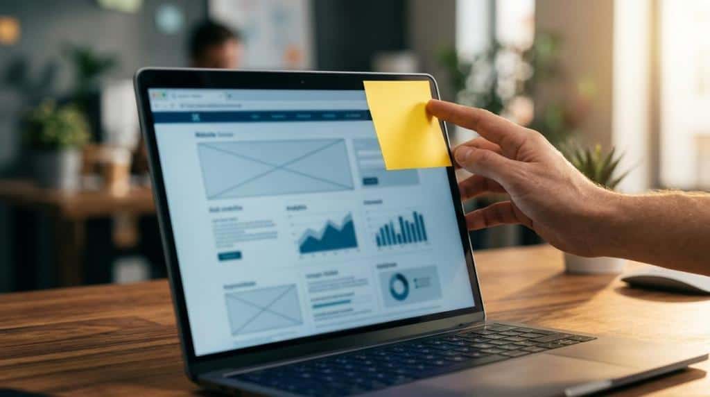 Business analytics dashboard displayed on a laptop screen, showing graphs and data charts for digital marketing insights.