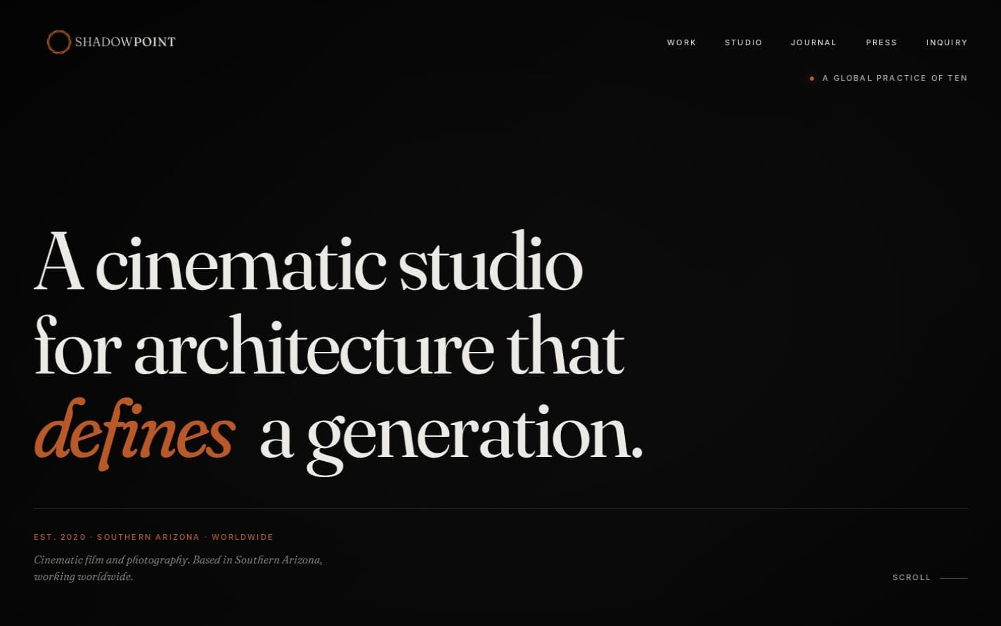 Shadow Point cinematic studio for architecture, emphasizing innovative design and creative visual storytelling.