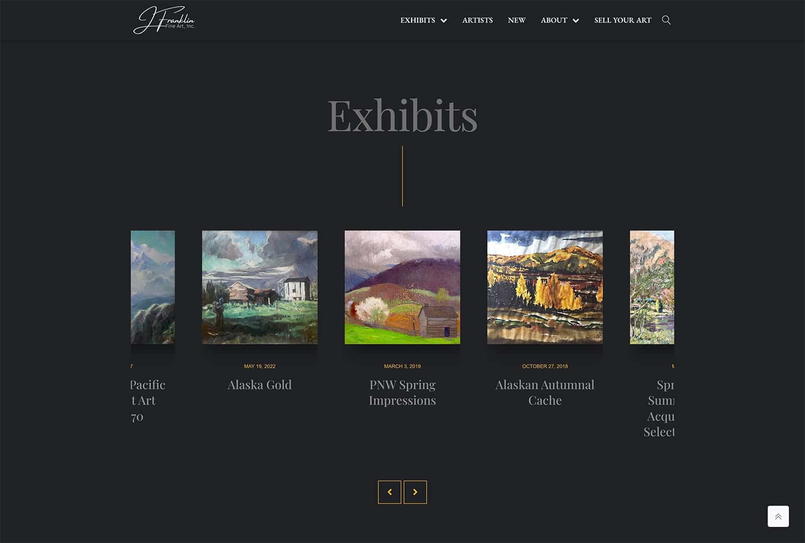Digital art exhibit display featuring landscape and nature paintings at Wapiti Digital's online gallery.