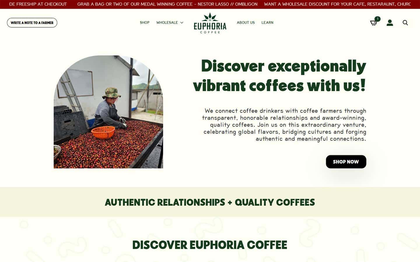 Close-up of vibrant, freshly roasted coffee beans at Euphoria Coffee, showcasing rich colors and textures for coffee lovers.