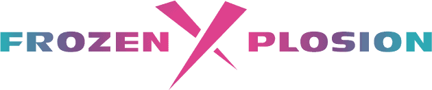 Frozen Xplosion logo featuring bold pink and blue text with a dynamic 'X' in the center, representing a brand or event related to entertainment or gaming.