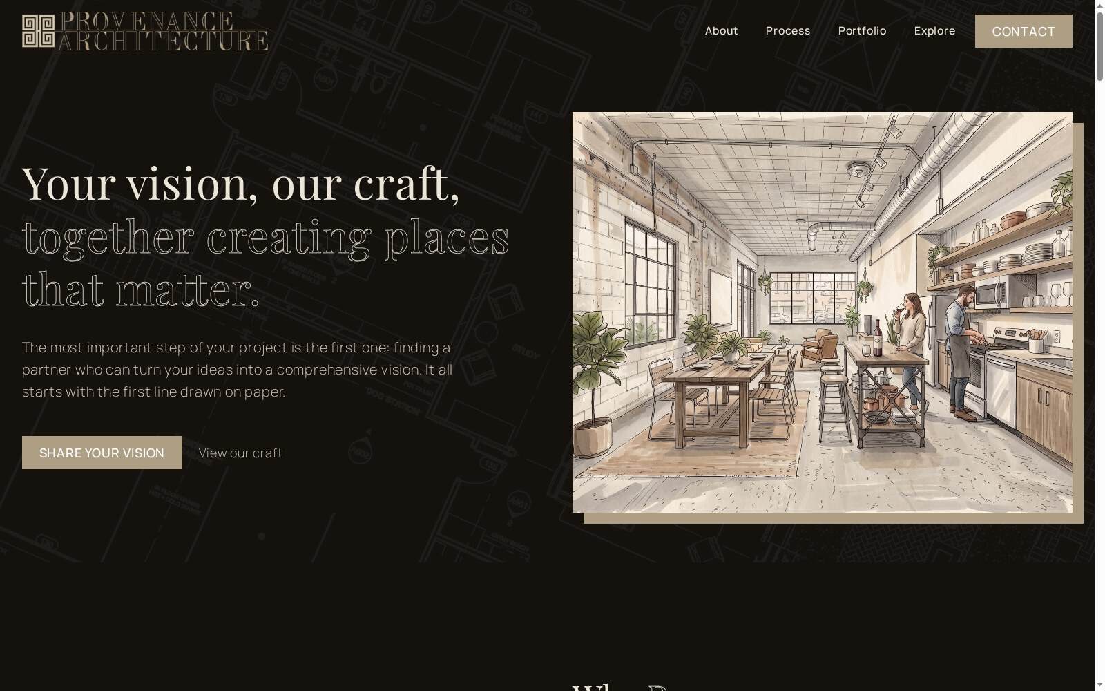 Interior design of a modern, spacious office with large windows, wooden furniture, and industrial-style ceiling, showcasing Provenance Architecture's craftsmanship.
