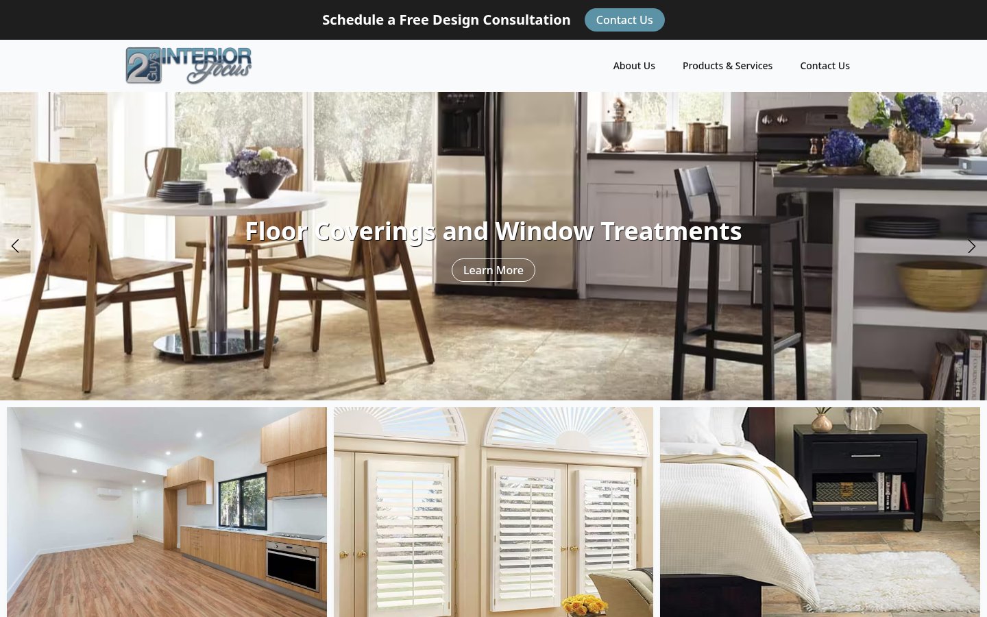 Homepage of the 2 Guys Interior Focus website (2guysinteriorfocus.com), a Wapiti Digital client site