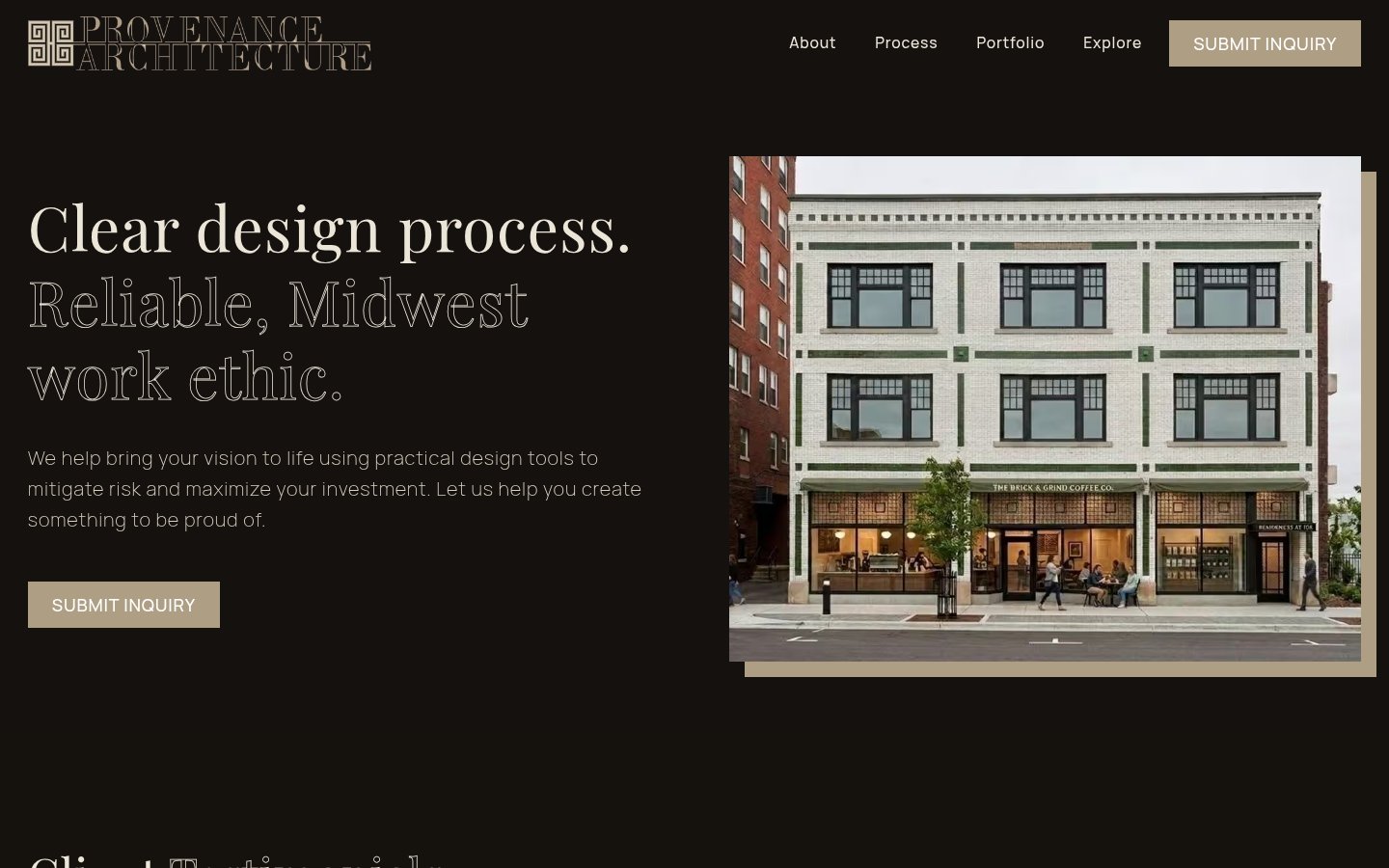 Homepage of the Provenance Architecture website (provenancearch.com), a Wapiti Digital client site