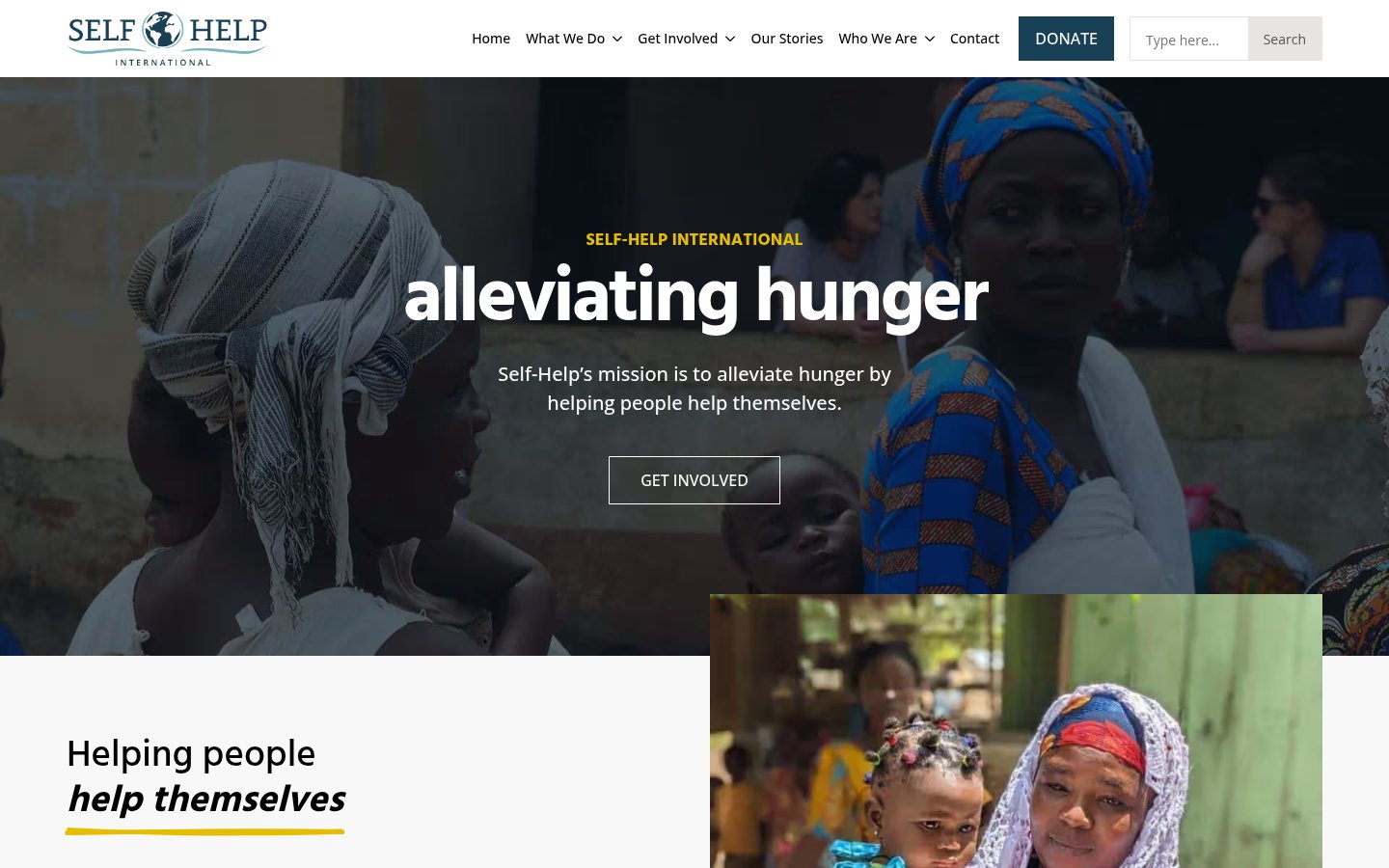 Homepage of the Self-Help International website (selfhelpinternational.org), a Wapiti Digital client site