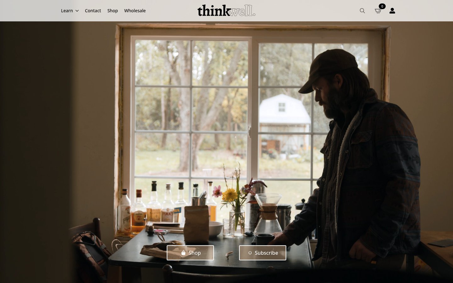 Homepage of the thinkwell.coffee website (thinkwell.coffee), a Wapiti Digital client site